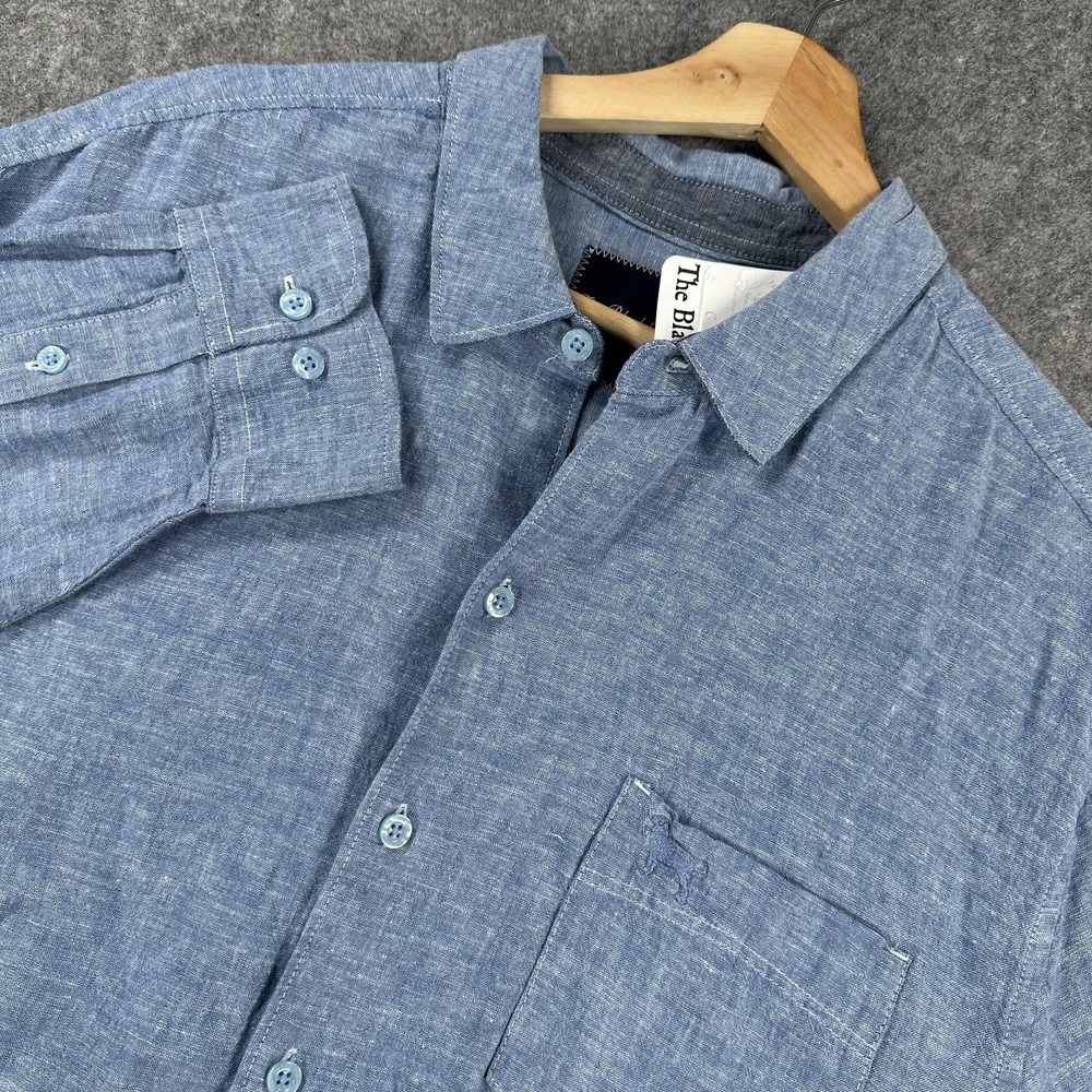 The Black Dog Shirt Mens Large Blue Chambray Seaview Solid Linen Long Sleeve